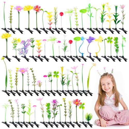 Pinzas para el cabello Hysagtek Bean Sprouts Rave, 120 piezas | Estilo mixto, diseño de plantitas, brochecitos de césped, setas y mariposas, para mujeres y niñas miniatura 1