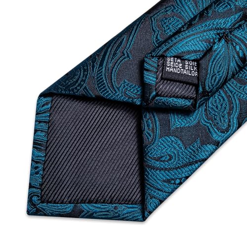 Image of DiBanGu Silk Floral Ties for Men Woven Paisley Necktie and Tie Clip Handkerchief Cufflinks Set for Party Wedding