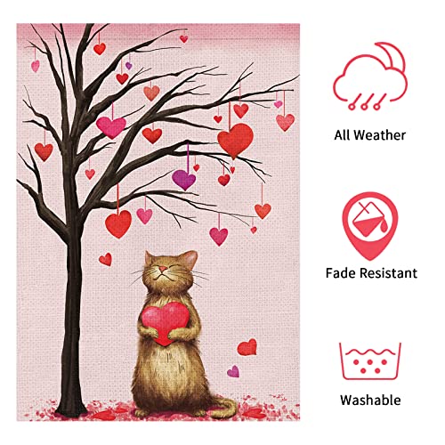 Heyfibro Valentine's Day Cat Garden Flag, Valentines Heart Love Tree Burlap 12 X 18 Inch Double Sided Yard Flag, Spring Seasonal Outdoor Decoration For Valentines Day Gifts(Only Flag) #TOP4