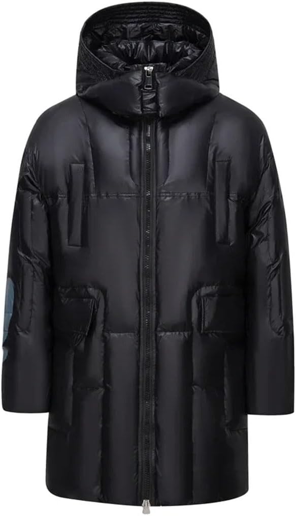 Winter Black Large Down Jacket Men's Thick Warm Coat Hooded Parka