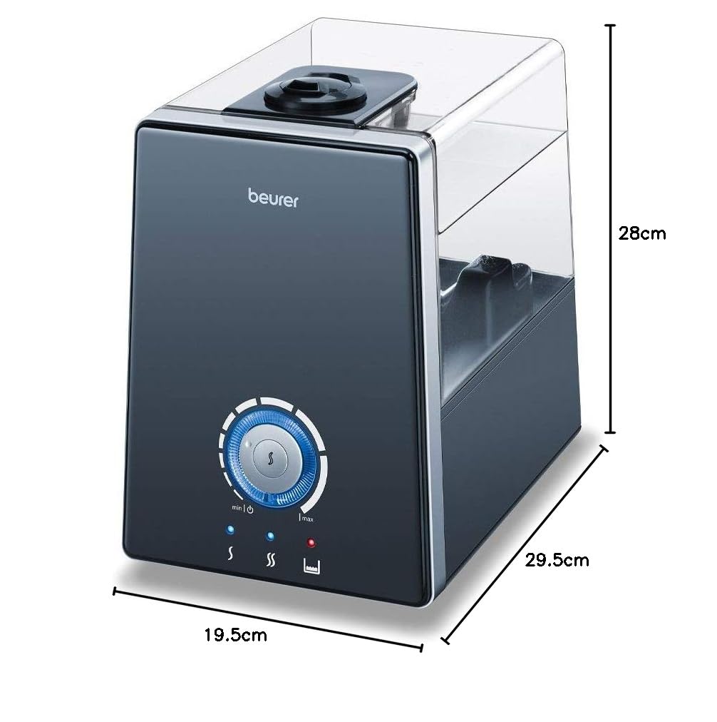 Beurer LB 88 Luftbefeuchter / Wasserverdampfer und Raumbefeuchter / mikrofeine Zerstäubung mit Ultraschall / Verdunster Beurer schwarz / bakterienarm für Räume bis 48 m²