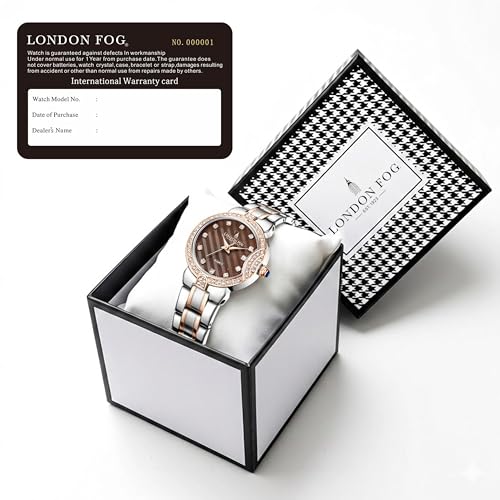 Image of London Fog Crescent Collection Analog Quartz Watch for Women - Round Textured Dial, Crystal-Studded, Diamond-Style Hour Markers, Stainless Steel Strap - LFW20005
