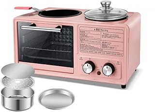 Machine À Petit-Déjeuner, Mini-Four Électrique De 8 L, Grille-Pain Multifonction 4 En 1,60 Minutes, Petit-Déjeuner Cuit Et Frit, Avec Plaque De Cuisson, Plaque Antiadhésive Et Plateau À Pizza,Rose