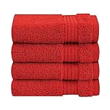 Cotton Paradise 100% Cotton Turkish Washcloth Set for Bathroom, 4 Piece Soft Absorbent Small Towels Wash Rags, Red