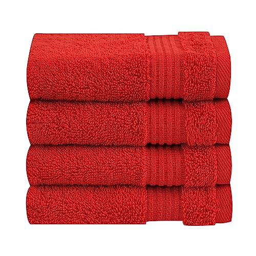 Cotton Paradise 100% Cotton Turkish Washcloth Set for Bathroom, 4 Piece Soft Absorbent Small Towels Wash Rags, Red