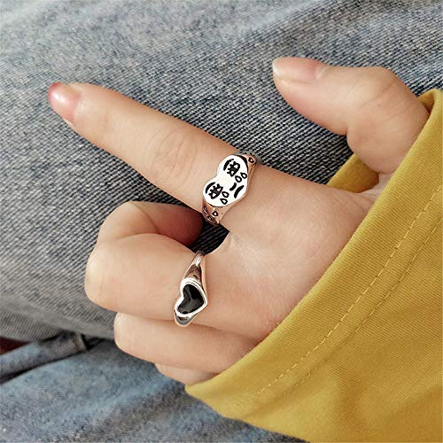 Dtja Broken Heart 925 Sterling Silver Ring for Women Girls Crying Face Statement Expandable Open Finger Ring Adjustable Valentine's Birthday Anniversary Jewelry Gifts for Girl Friend4