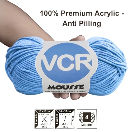 Image of VCR 4ply Sky Blue Yarn, 100 Grams Hank, 190 Meters Length, Acrylic Ball for Crochet and Knitting, Soft Crosia Threads, Pack of 1 Yarn, Suitable for DIY Crafts