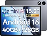 SVITOO 13 Inch Android 16 Tablet with Cellular WiFi, 2K Display, 40GB RAM, 128GB Storage Expandable, 4G LTE, SIM Card Slot, Octa-Core Processor, Bluetooth, USB-C Fast Charging, Protective Case