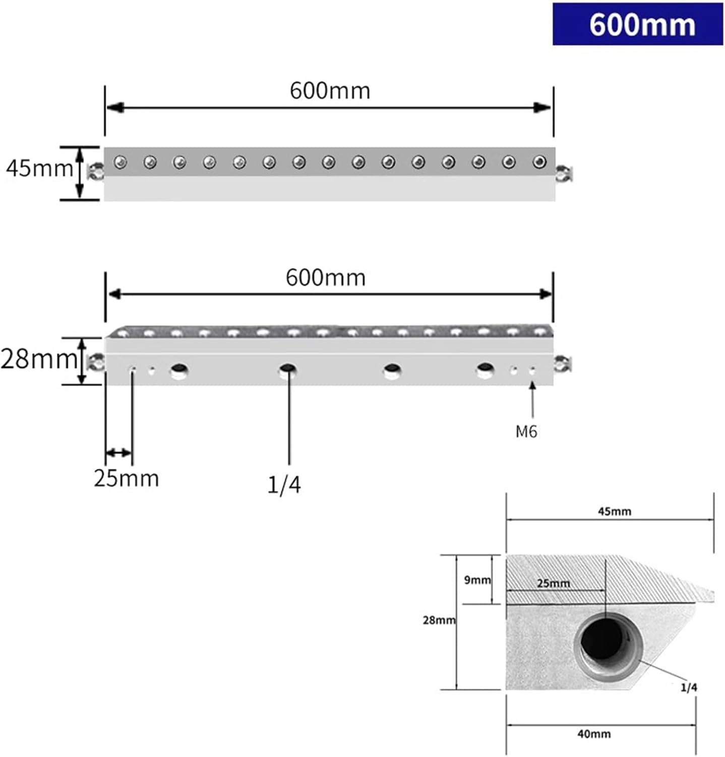 Soplador de cuchillo de aire, herramienta de eliminación de polvo de aluminio con boquilla de gas e interfaz de rosca de 1/4 pulgadas para uso en línea de producción industrial con compresor de aire