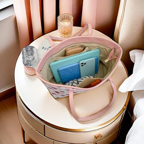 Image of ARREBOL Cute Strawberry Tote Bag Pu Leather Purse with Zipper for Women Travel, School