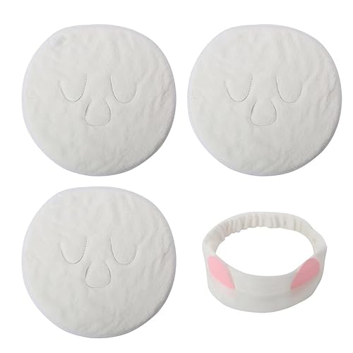 Paquete de 3 mascarillas reutilizables para la cara y 1 unidad: banda para el cabello, cómodo algodón de copo de nieve, para calentar la cara antes