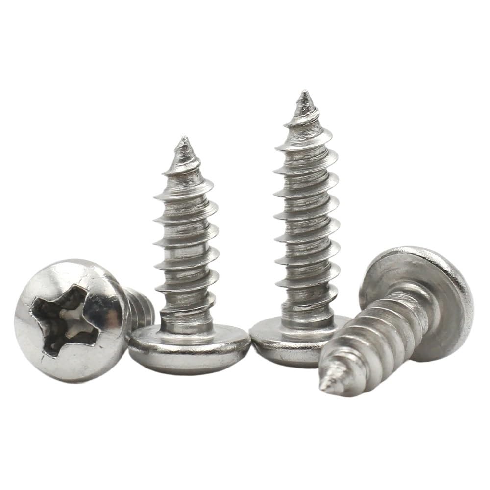 BTYQKZVPM Pan Head Self Tapping Screws, 304 Stainless Steel Cross Pan Round Head Self Tapping Screw(6MM,M1.4 (100PC))