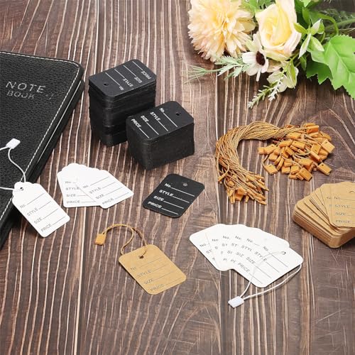 Etiquetas colgantes para ropa de tienda minorista con cuerdas negras, pack de 400 piezas 5