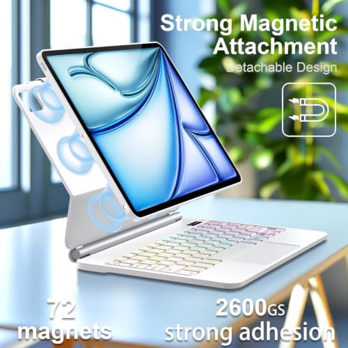 Image of Keyboard Case for iPad Air 13 inch (M4 /2026 /M3 2025 /M2, 2024),iPad Pro 12.9 inch (3 /4 /5 /6th Gen),Easy-Set Magnetic Stand- 7-Color Backlit - Removable Cases with Multi-Touch Trackpad Keyboard (White)