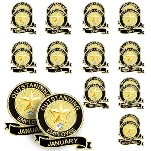 24 Pack Employee of the Month Lapel Pins - Recognition Excellence Service Appreciation Awards for Team Staff - Perfect for Employee of the Month Board - Whole Year