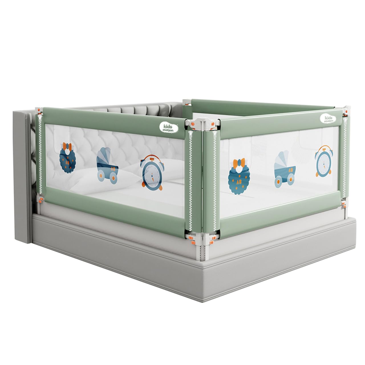 Kids Station Baby Bed Rail Guard for Kid Safety (L-66" or 200cm + L-5 or 150cm), H-26" or 80cm, Adjustable Height, Foldable Safeguard for Baby Proofing Queen Size Bed (66" x 50", 3 Side, Green) (B0CRBC8SWR) Amazon Price History, Amazon Price Tracker