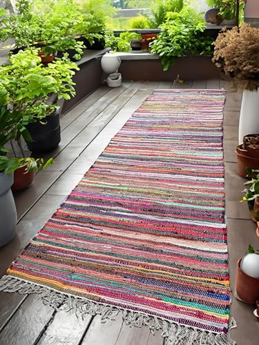 Second Nature Online Magnifique tapis chindi Style shabby chic Commerce équitable Multicolore, Coton, Multi Colours, 75cm x 240cm