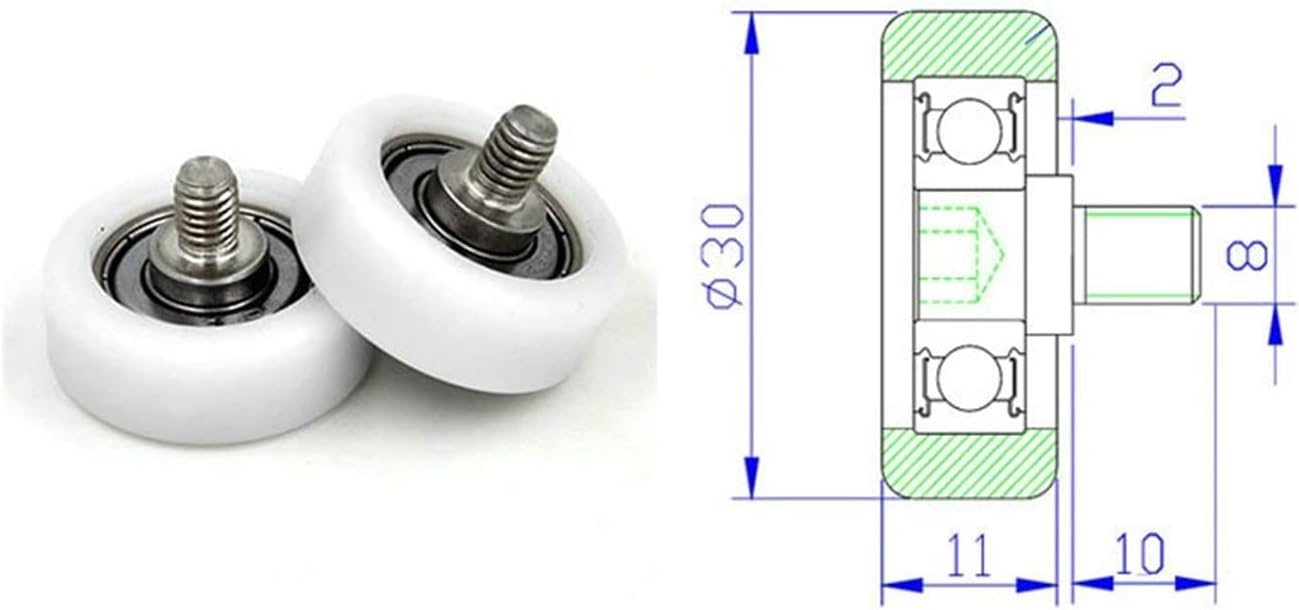LANGshaw OD 30mm POM Coated Roller with M8 Screw and 608 Bearings BS60830-11C2L10M8 30x11mm Home Appliance Plastic Bearing Leisurely (Color : White, Number of Pcs : 2Pcs)
