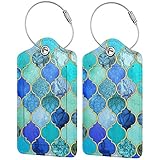 PU Leather Luggage Tag, Suitcase Labels, Blue Bohemia ID Tags Card, Baggage Bag Label with Stainless...