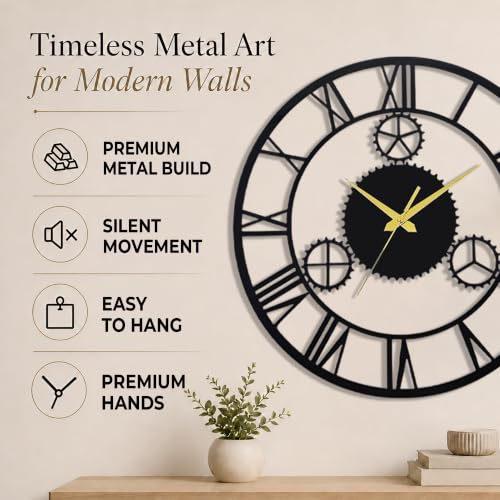 Image of AUROMIN ; THE ART OF INGENUITY Metal Analog Wall Clock for | Living Room, Bedroom, Office, Kitchen, Home (50cm)