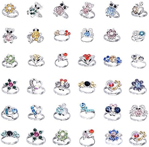 Cren 20pcs Children Kids Girls Crystal Adjustable Rings With Cute Animals