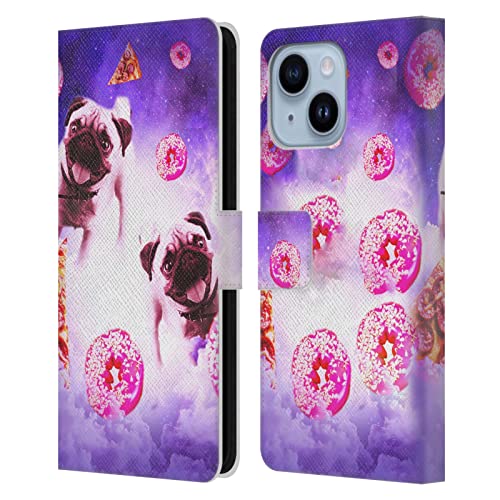 Étui iPhone 14 Plus cuir avec fentes cartes motif carlin rigolo