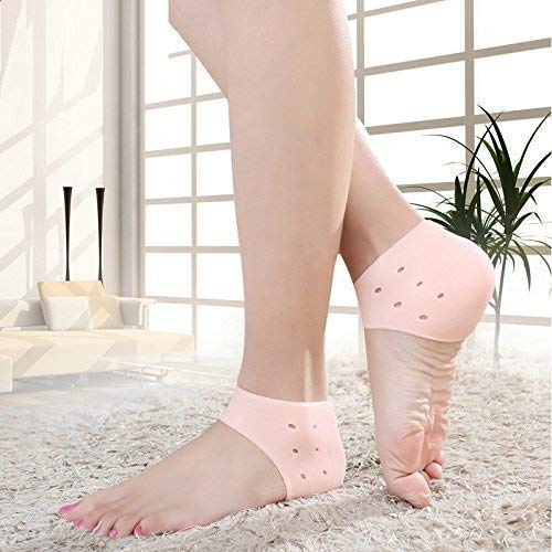Hetsons Anti Heel Silicone Heel Anti Crack Vented Moisturizing Silicone Gel Heel Socks | Washable and reusable, durable and long-time lasting | for Foot Care, Pain Relief And Heel Cracks for Swelling Foot Care Ankle Support Pad (Skin Color) Silicon Socks For Men & Women (1 Pair) (Half)