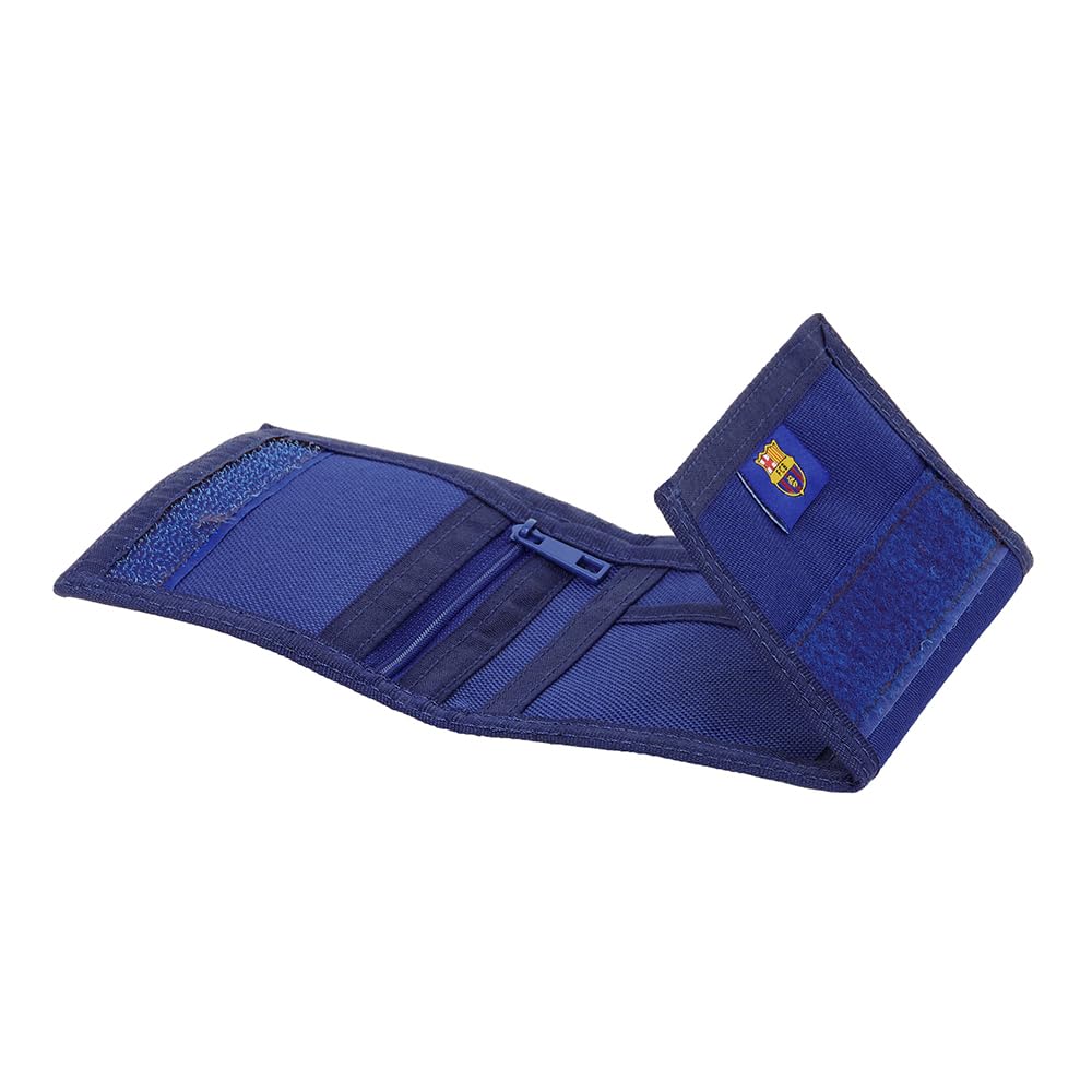 SAFTA F.C. Barcelona - Cartera Billetera con Cabecera, Cartera Billetera, Monedero, Cómoda y Versátil, Calidad y Resistencia, 12.5x9.5 cm, Color Azul Marino/Granate
