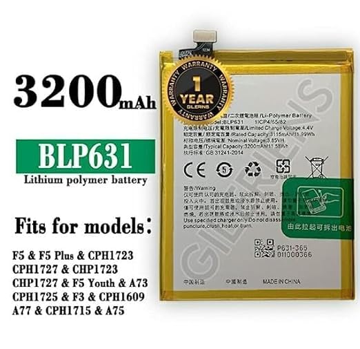 Image of Original BLP631 Battery for Oppo F3, F5, A77, F5 Youth Battery with 1 Year Warranty** (BB124)