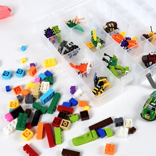 Image of CGCG 2-Pack 48-Compartment Clear Plastic Organizer Box 14.37x10.63 | Storage case with handles, removable dividers for miniatures, small toy, fishing tackle, diamond painting, pencils, crafts