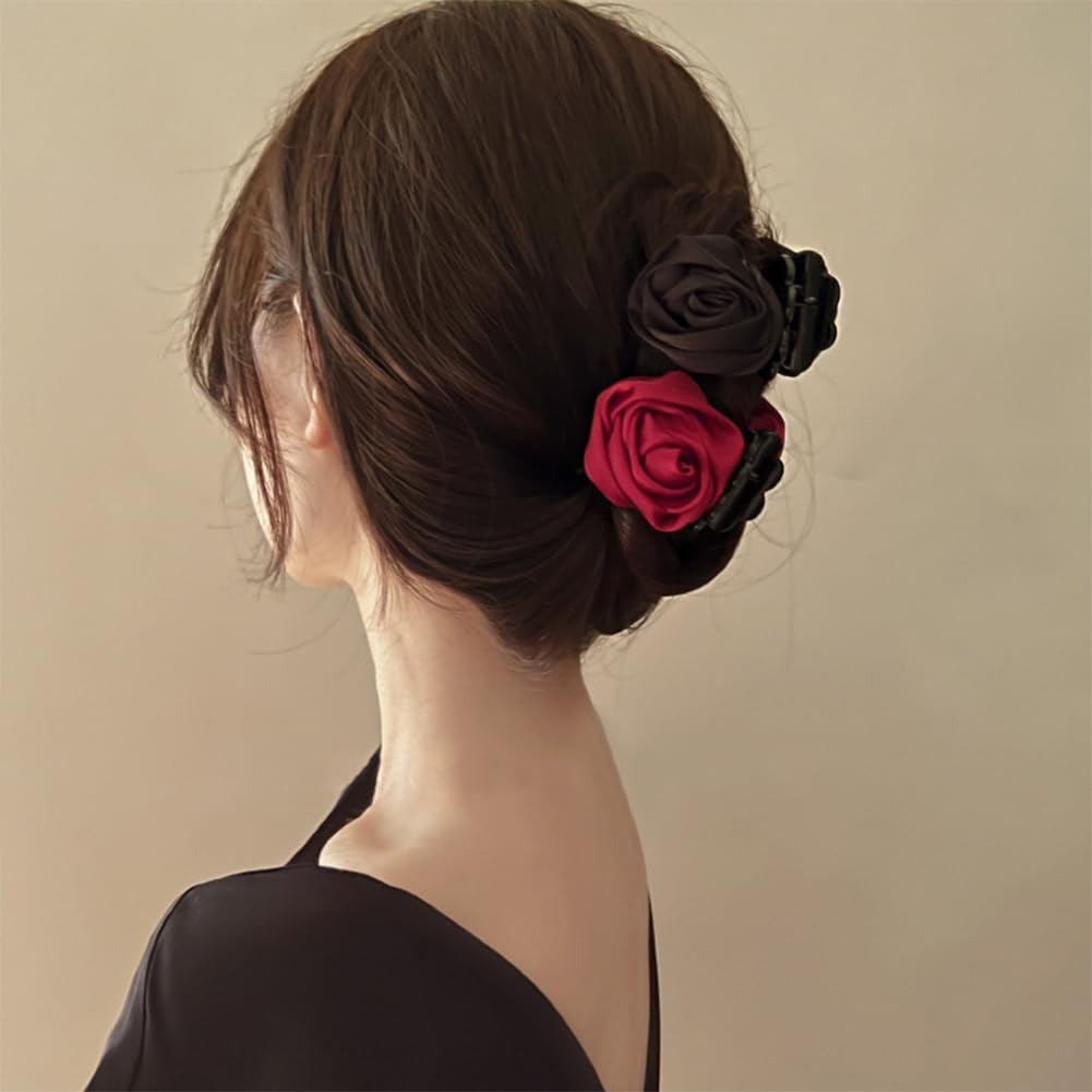 WADORN 26Pcs 3D Rose Flower Applique, 4 Sizes Satin Fabric Floral Sew Iron on Patches Blooming Flower Bud Applique for DIY Sewing Craft Embroidery Clothes Wedding Dress Decoration Patches, Black