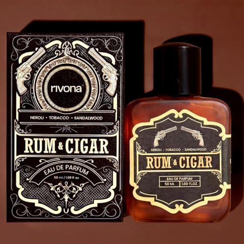 Image of Rivona Rum & Cigar Eau De Parfum for Men 50ml - Long Lasting Strong Woody Tobacco Perfume | Dark Rum, Vanilla & Amber | Bold Evening, Date Night & Luxury Perfume for Men