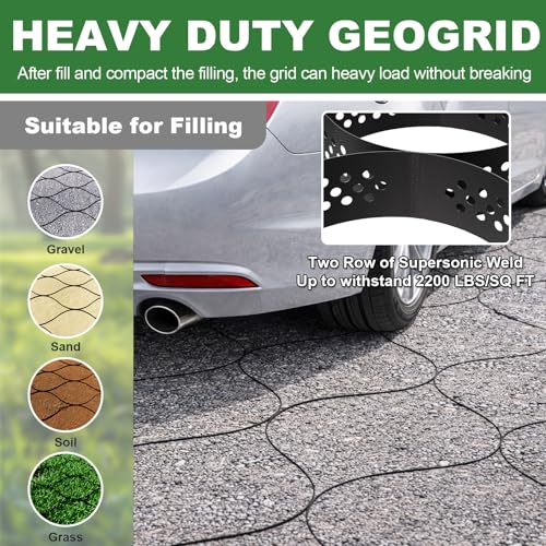 Gravel Grid 3'' Depth with Metal Stakes, 6.6x16.4 FT Geogrid for Gravel Driveway 2200 lbs per Sq FT Erosion Control Ground Grid Gravel Stabilizer Grid for Driveway, Parking Lot, Slope, Walkway, Patio by SJPULMO - Image 5