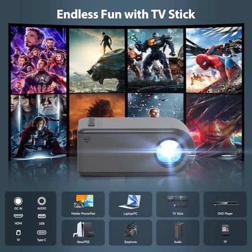 mini projector projector with wifi and bluetooth portable movie projector 1080p support with built-in speaker compatible with tv stick smartphonehdmiusb indoor amp outdoor use