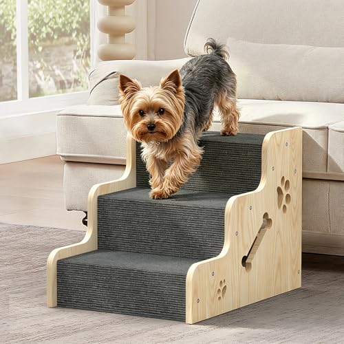 TIMHAKA Large Dog Stairs for Bed 16 H 3-Step Dog Ramps for Small Dogs and Cats Wooden Pet Steps for Couch Sofa Windows Non-Slip Wider Ramp with X-Brace Support Extra Big Size