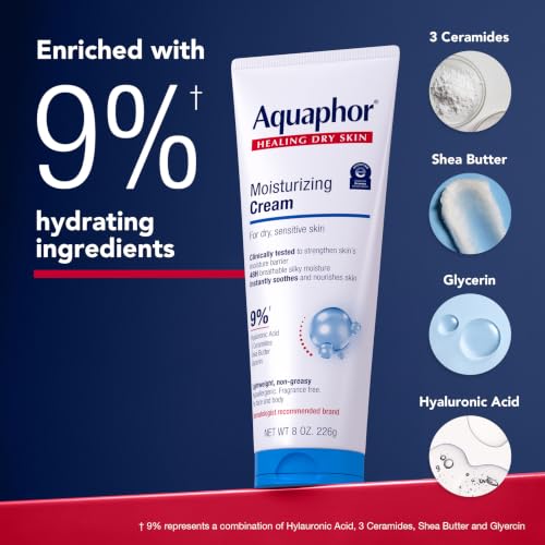 Aquaphor Moisturizing Face and Body Cream with Hyaluronic Acid, 8 OZ - image 3