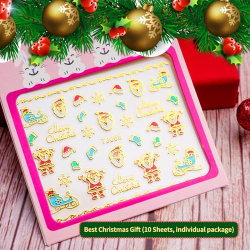 PrettyDiva Christmas Nail Stickers -10 Sheets Christmas Snowflakes Snowmen Santa Xmas Tree Nail Art Stickers for Nails,3D Self Adhesive Xmas Nail Art Stickers Decals DIY Manicure Decorations for Kids - Image 5