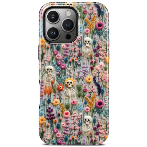 Coque iPhone 16 Pro Max MagSafe squelette fleur en silicone antichoc