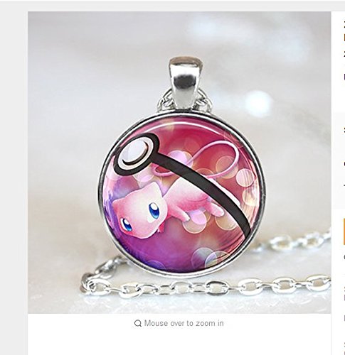 2016 New Fashion Anime Jewelery MEW Pokeball Legendary Pokemon Necklaces Round Glass Dome Statement Necklace