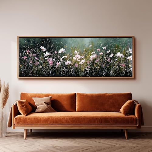 Tableau de prairie fleurie grand format horizontal pour sublimer la décoration murale du salon