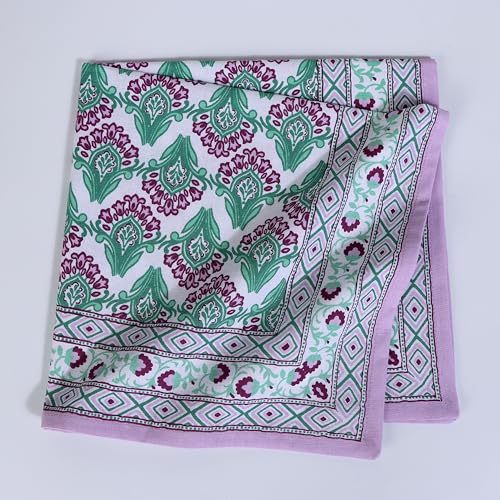 Image of FINGERCRAFT Printed Cloth Napkins Cotton Linen Blend Dinner Table Napkins Perfect for Parties Dinners Weddings Cocktail Christmas Napkins 20x20 Inches (Border Design Orchid)