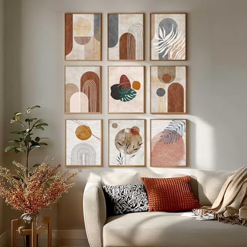 Image of kotart Boho Art Home Decoration Modern Paintings With Frame For Living Room Bed Room Hotel Wall Decor Digital Reprint Set of 9 (13X17 inch)