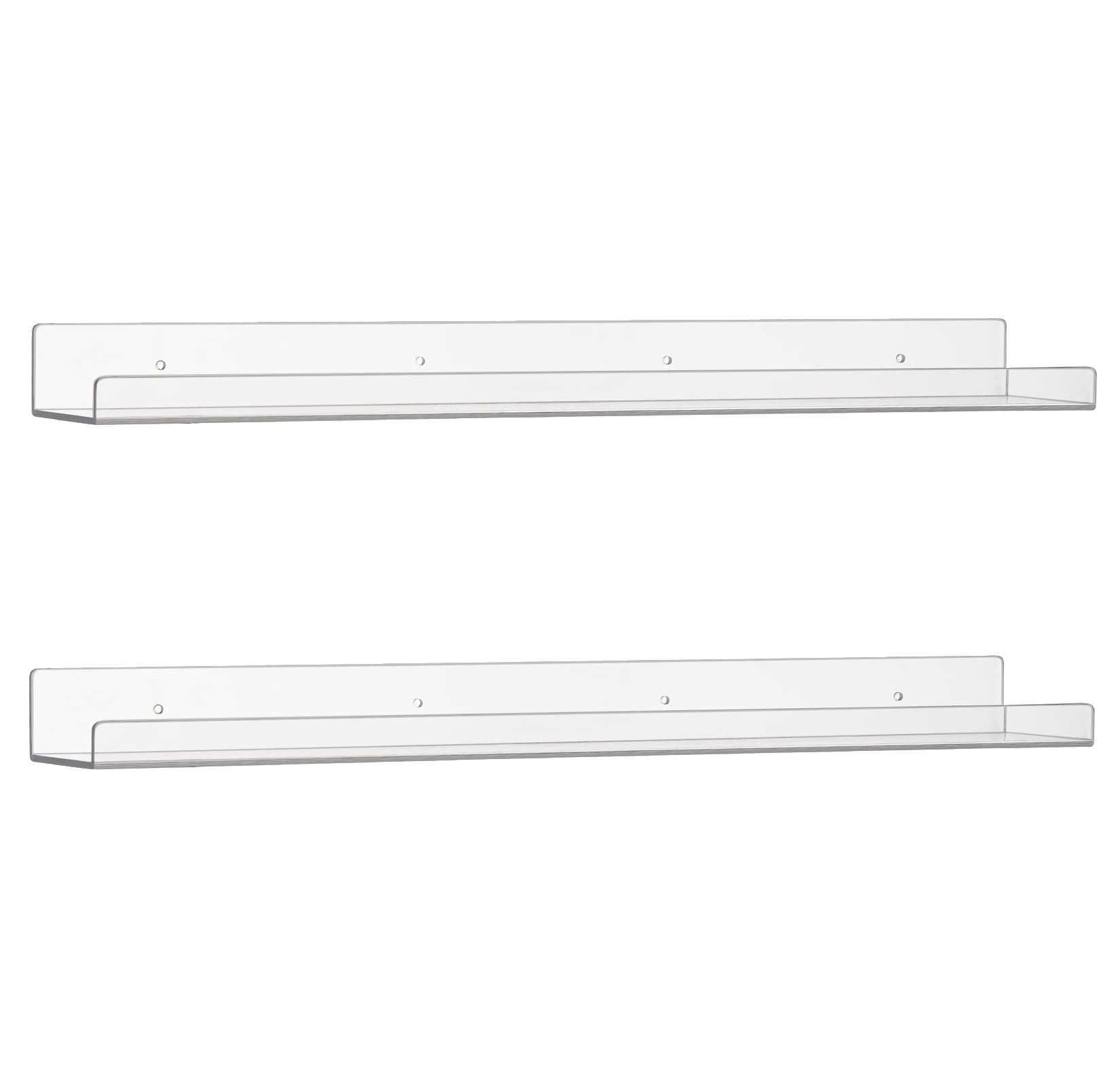 hblife 24 inches floating shelves wall mounted clear acrylic shelves for figures, invisible floating bookshelf for kids and nursery, 2 pack (5mm thick)