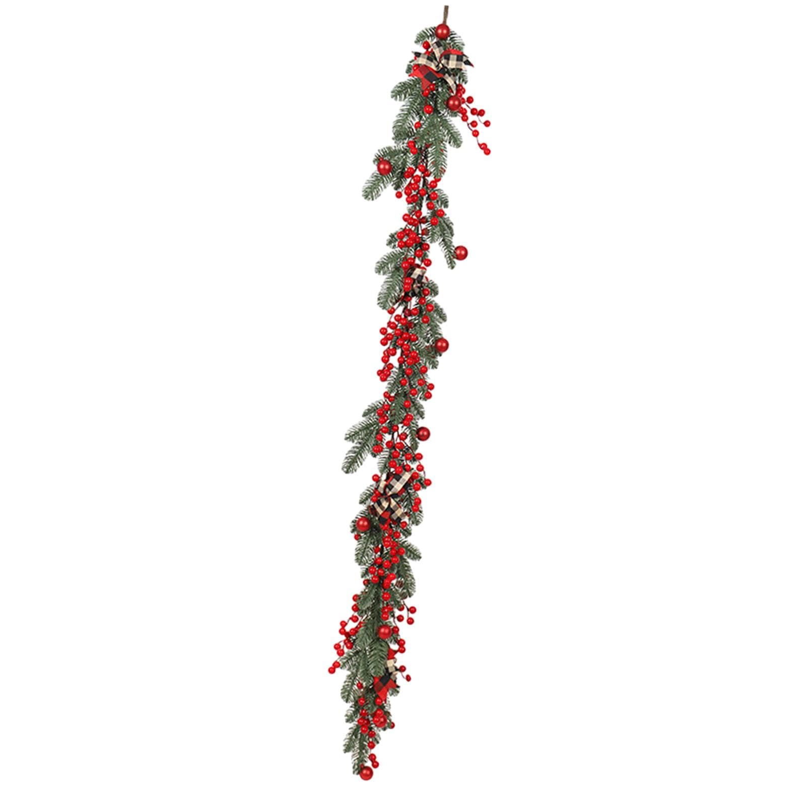 Guirnalda de Navidad Corona Decorativa con Ramas Artificiales Bayas Rojas Lazo Adorno para Colgar en Puerta Pared Ventana Adecuada para Fiestas Hogar, Estilo a, Individual