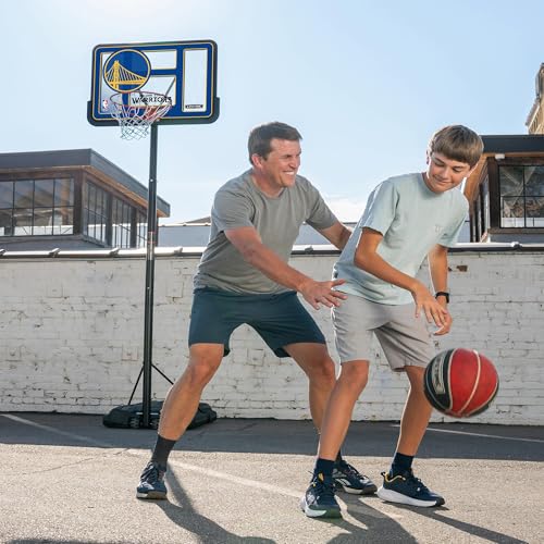 Image of Lifetime NBA Golden State Warriors Portable Basketball Hoop, Adjustable Height 7.5-10 Ft, 44 Inch Shatterproof Fusion Backboard, Base with Wheels