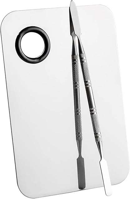 Makeup Palette and Spatula Set 6''x4'' Stainless Steel Make-up Palette Cosmetic Artist Blending Palette Nail-art Color Mixing Palette for Mixing Foundation (Silver)