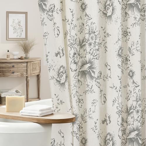 Grey Floral Linen Shower Curtain, Cottagecore French Country, 72x72 by Craidlela - Used condition - US$23.85