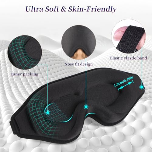 3D Schlafmaske für Frauen und Herren - Lichtblockierend, Atmungsaktiv, Ergonomisches Design, ideal für Reisen und Entspa
