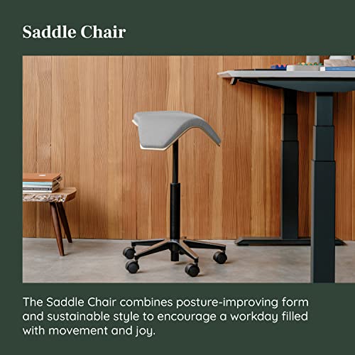 Image of Branch Saddle Chair, Ergonomic Rolling Stool | Birch Plywood Frame and Recycled Seat Fabric, Height Adjustable Saddle Seat for Active Sitting and Better Posture, Dove