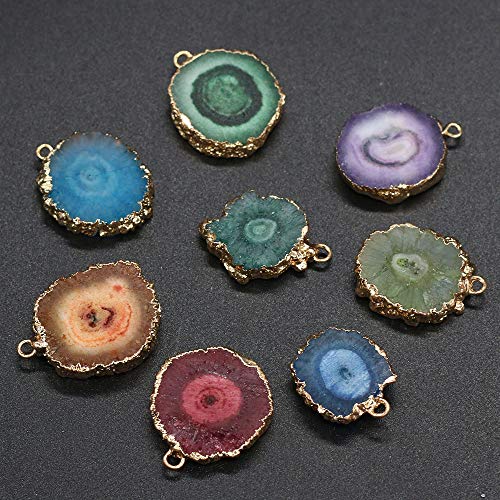 Lhj 5Pcs Natural Agate Sheet Pendants Irregular Round Mixed Color Gemstone Stone Pendants Charms Pendants For Necklace Bracelet Jewelry Making #TOP5